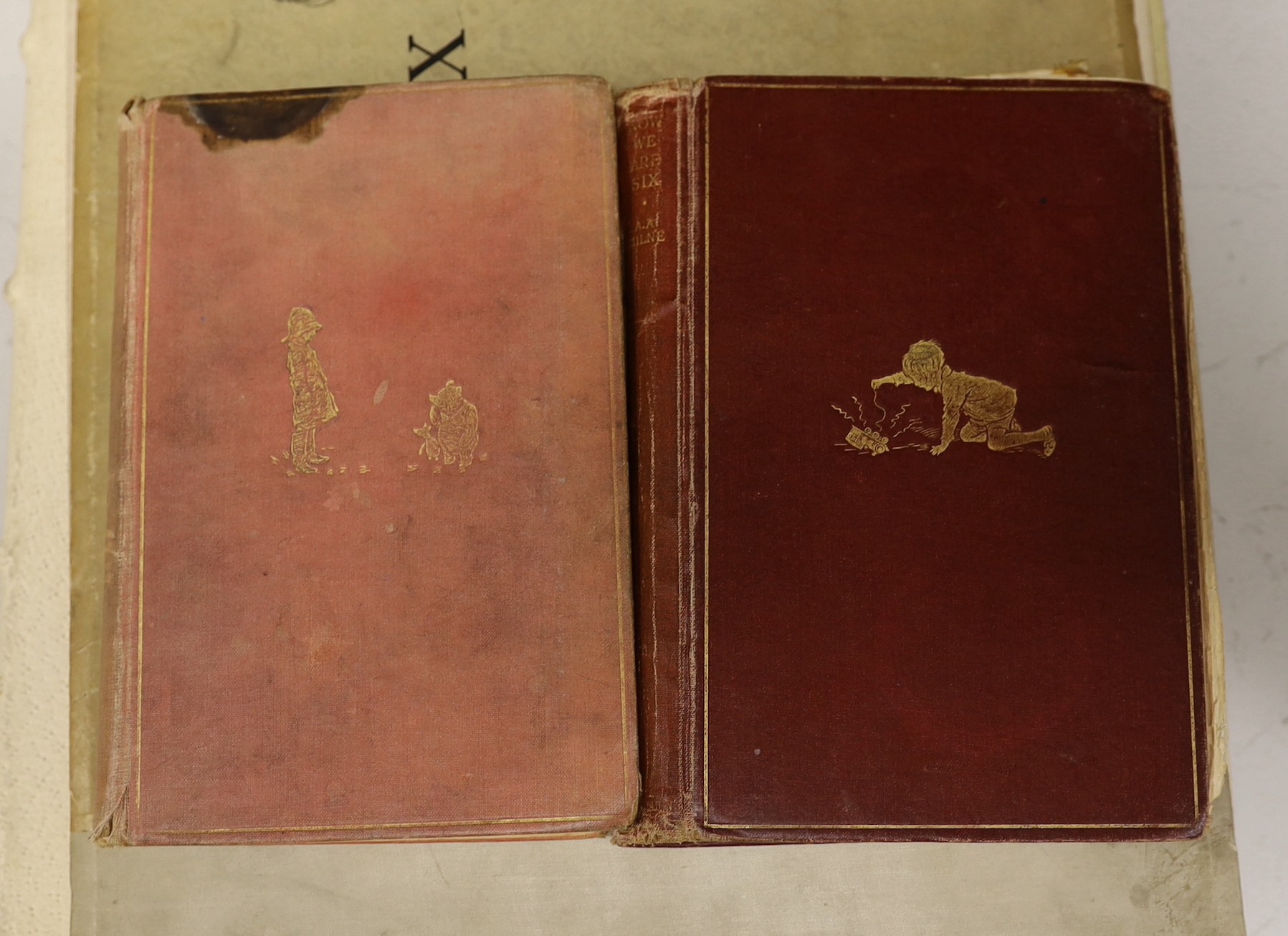 A.A. Milne, two Winnie The Pooh books - The House at Pooh Corner and Now We Are Six together with two other books - Eighty Drawings Including The Weaker Sex by C.D. Gibson and Handzeichnungen Von Watteau